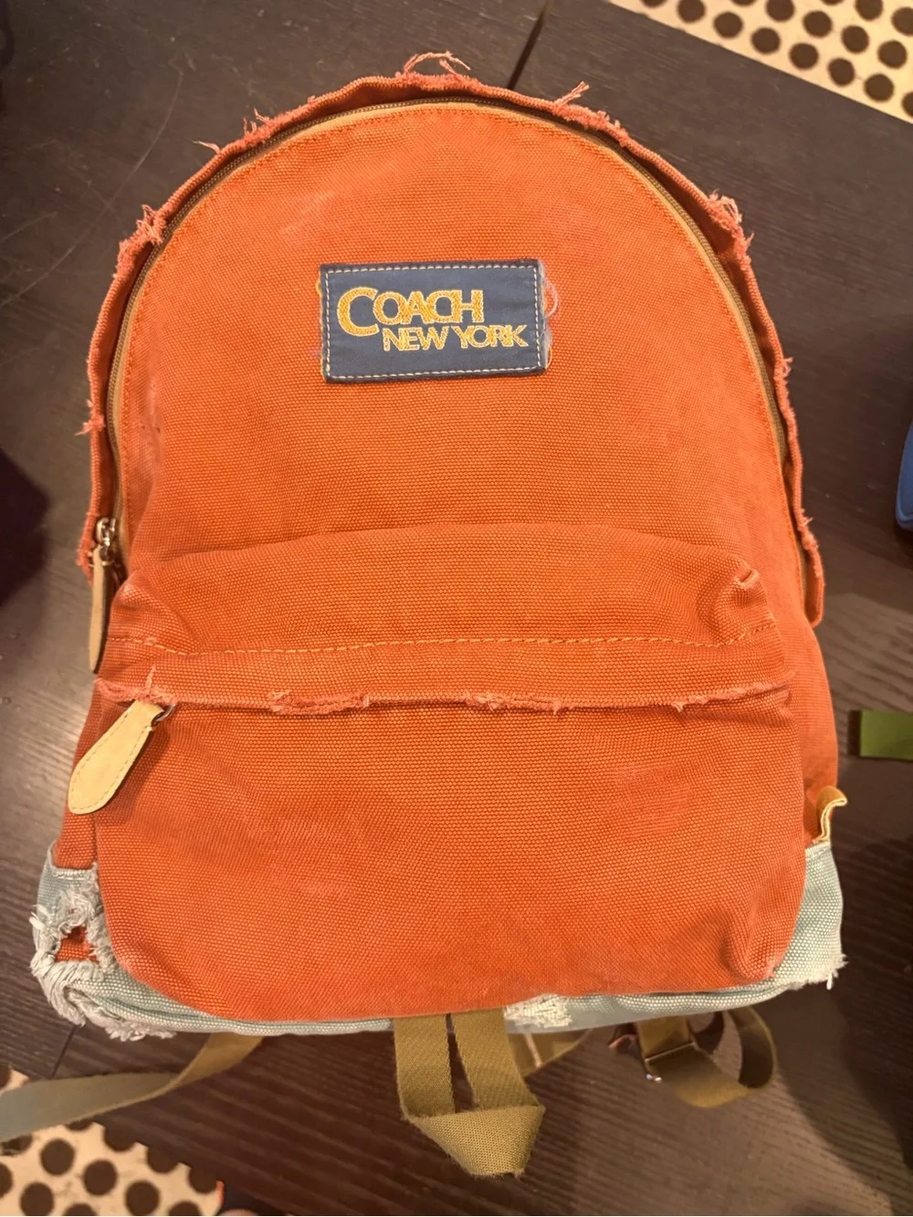 Coach Canvas Backpack with Tan Leather Trim new with tag orange color